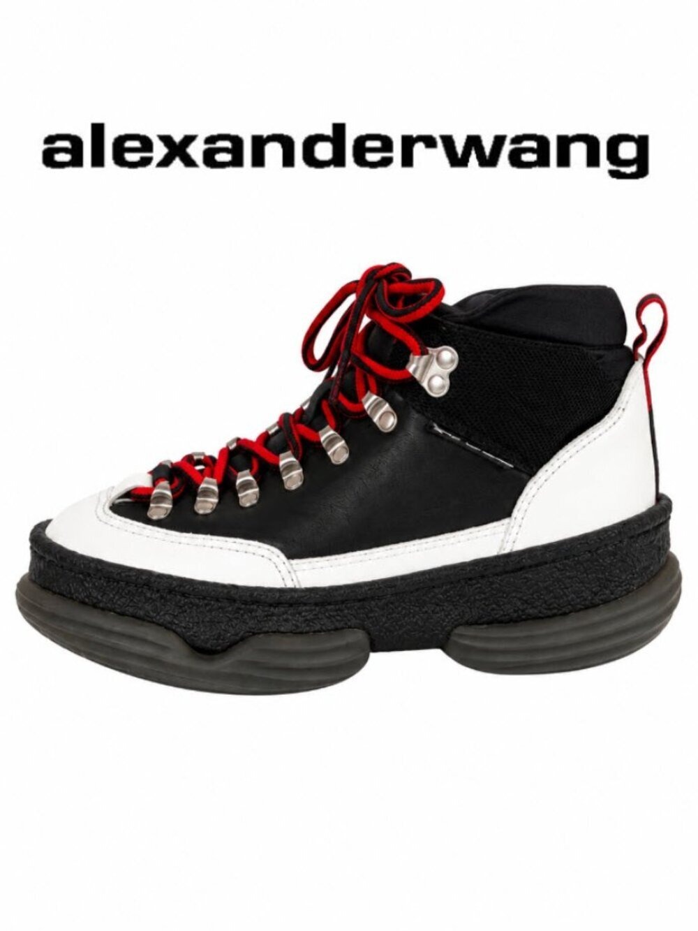 Alexander Wang A1 Hiker Boot 36.5 Black White Leather Red Lace Chunky